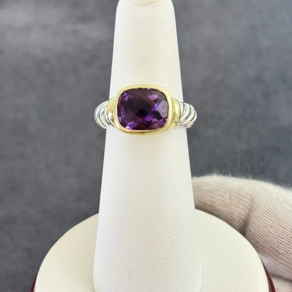 David Yurman 925 & 14k Gold Noblesse Ring with Faceted Amethyst 6